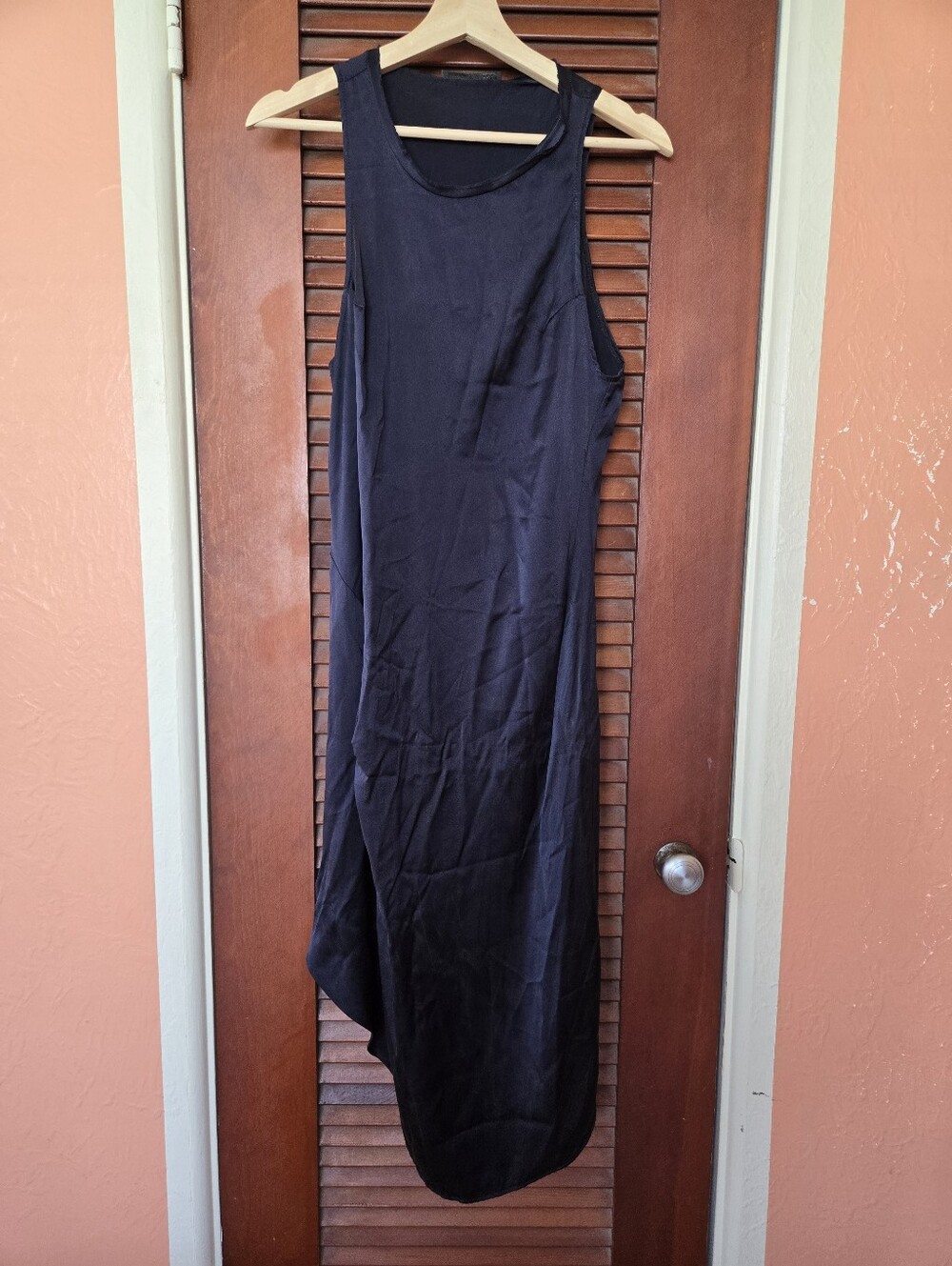 KES Navy Silk Bias Cut Midi Asymetrical Sleeveless Dress, Estimated XS/S
